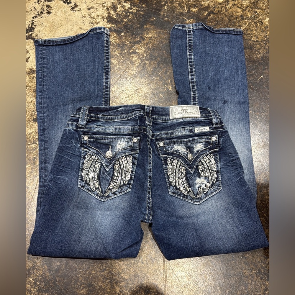 Miss Me Boot Cut Jeans - Indigo with Silver Details